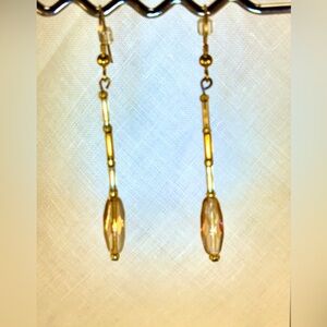 Earrings Pierced Handcrafted Unique Women Faceted Yellow Glass Beads Dressy